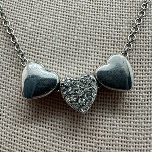 Isadora silver tone triple heart rhinestone charm necklace